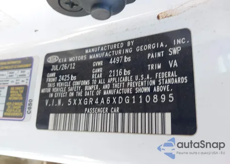 2013 Kia Optima Sx from USA, damaged, VIN 5XXGR4A6XDG110895